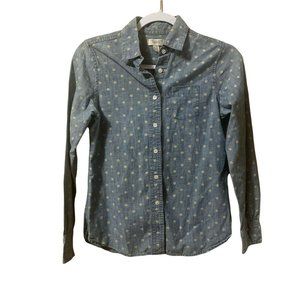 Lands End Canvas Women's Button-down Shirt Size XXS Polka Dot Chambray